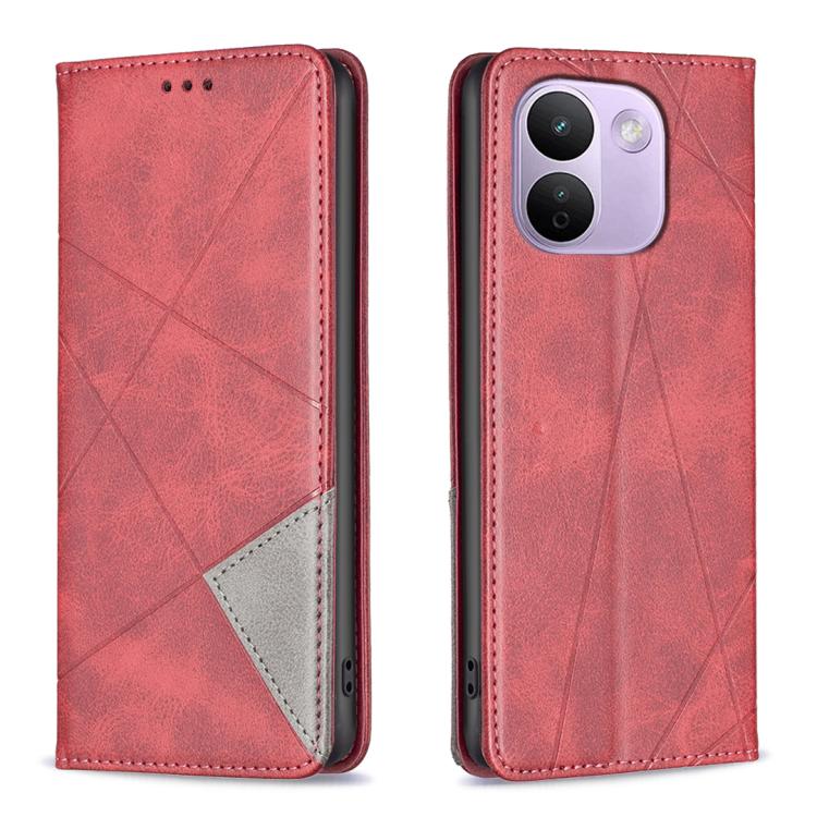 For Redmi Note 17 Pro+ 5G Global 163mm Rhombus Texture Magnetic Leather Phone Case(Red)