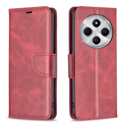 

For Redmi 14C 4G Lambskin Texture Pure Color Flip Leather Phone Case(Red)