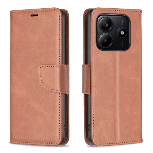 

For Redmi Note 14 5G Lambskin Texture Pure Color Flip Leather Phone Case(Brown)