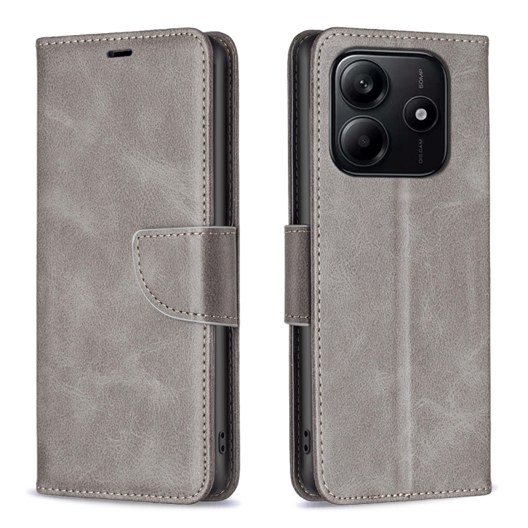 

For Redmi Note 14 5G Lambskin Texture Pure Color Flip Leather Phone Case(Grey)