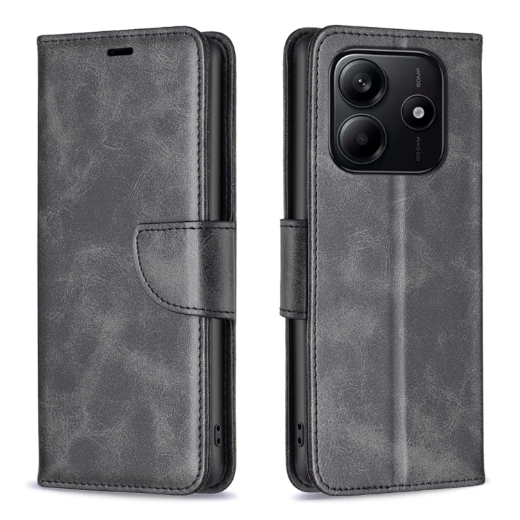 

For Redmi Note 14 5G Lambskin Texture Pure Color Flip Leather Phone Case(Black)