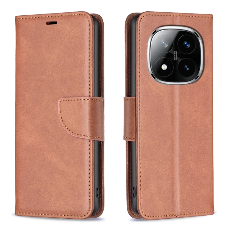 

For Redmi Note 14 Pro 5G / Note 14 Pro+ 5G Lambskin Texture Pure Color Flip Leather Phone Case(Brown)