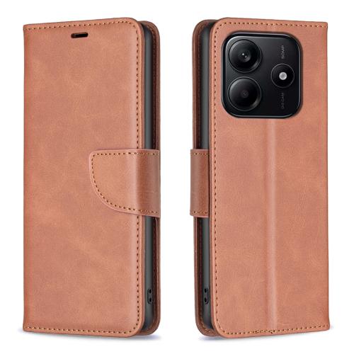 

For Redmi Note 14 4G Lambskin Texture Pure Color Flip Leather Phone Case(Brown)