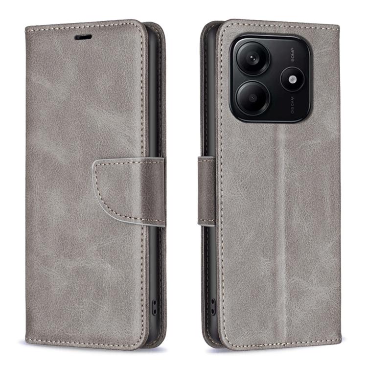 

For Redmi Note 14 4G 163.25mm Lambskin Texture Pure Color Flip Leather Phone Case(Grey)