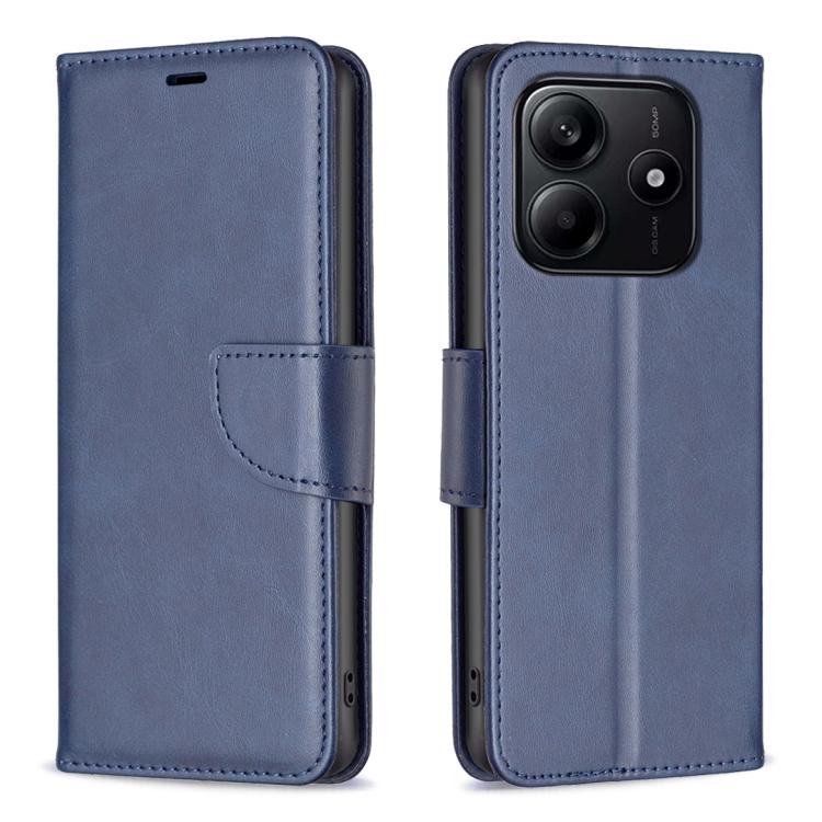

For Redmi Note 14 4G 163.25mm Lambskin Texture Pure Color Flip Leather Phone Case(Blue)