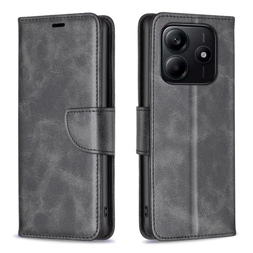 

For Redmi Note 14 4G 163.25mm Lambskin Texture Pure Color Flip Leather Phone Case(Black)