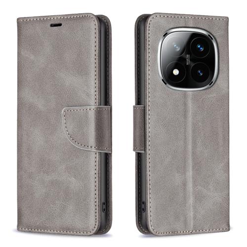 For Redmi Note 14 Pro 4G Lambskin Texture Pure Color Flip Leather Phone Case(Grey)