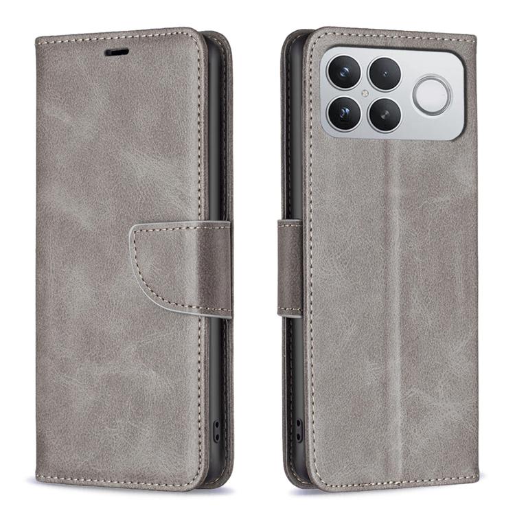 

For Redmi K90 Pro Max/Poco F8 Ultra Lambskin Texture Pure Color Flip Leather Phone Case(Grey)