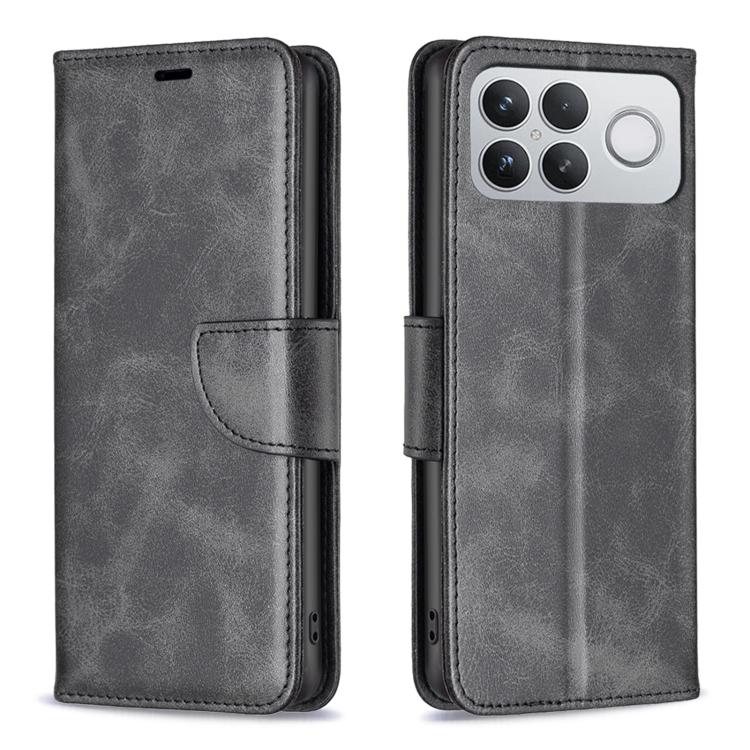 

For Redmi K90 Pro Max/Poco F8 Ultra Lambskin Texture Pure Color Flip Leather Phone Case(Black)