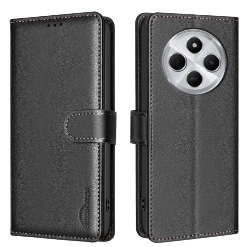 

For Redmi 14C 4G Litchi Texture RFID Anti-theft Leather Phone Case(Black)