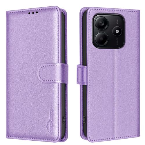 

For Redmi Note 14 4G 163.25mm Litchi Texture RFID Anti-theft Leather Phone Case(Purple)