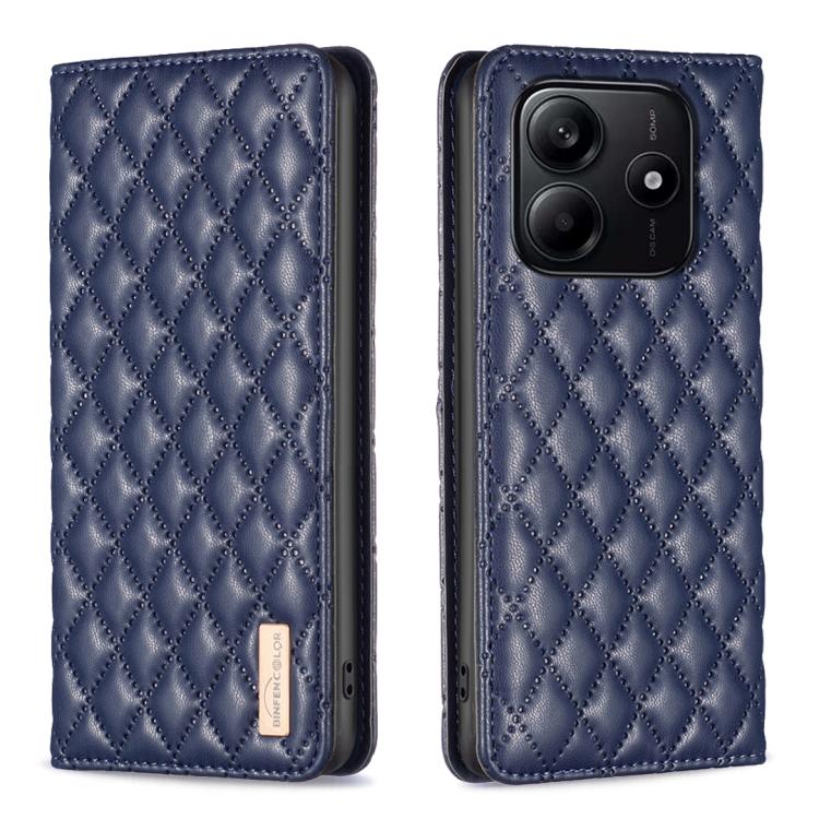 

For Redmi Note 14 4G Diamond Lattice Magnetic Leather Flip Phone Case(Blue)