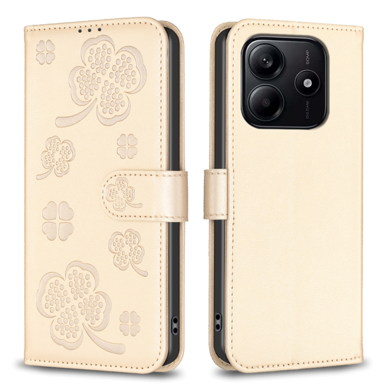 

For Redmi Note 14 5G Four-leaf Embossed Leather Phone Case(Gold)