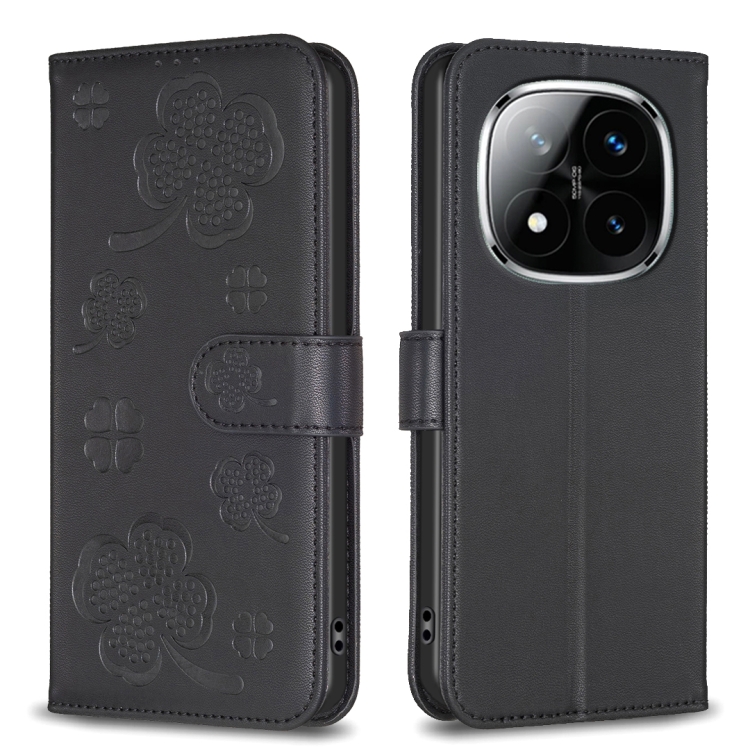 

For Redmi Note 14 Pro 5G / Note 14 Pro+ 5G Four-leaf Embossed Leather Phone Case(Black)