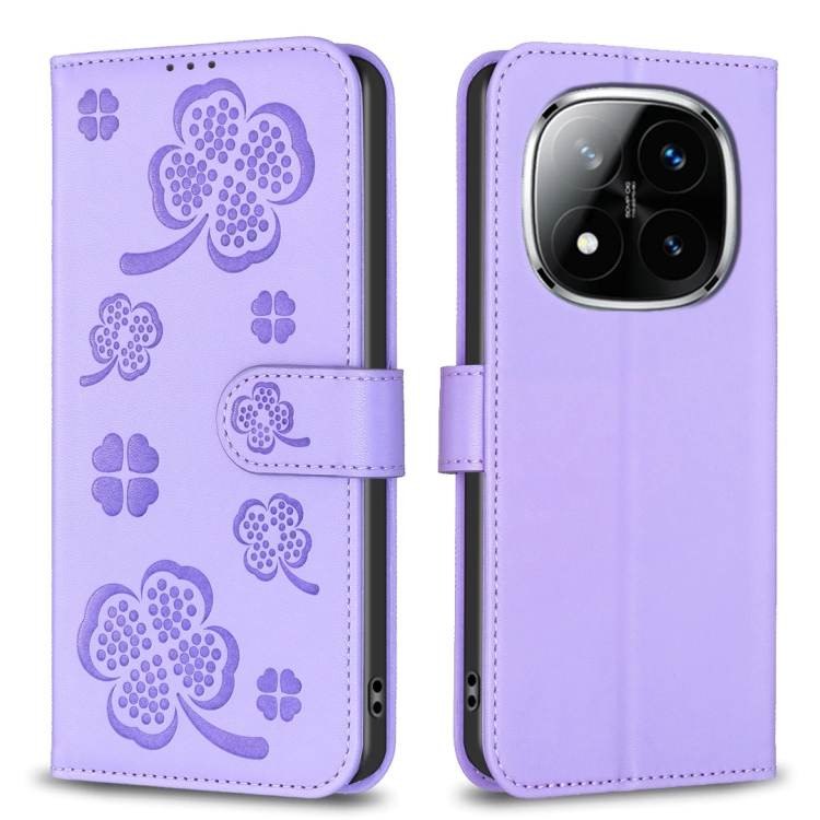 

For Redmi Note 14 Pro 5G / Note 14 Pro+ 5G Four-leaf Embossed Leather Phone Case(Purple)
