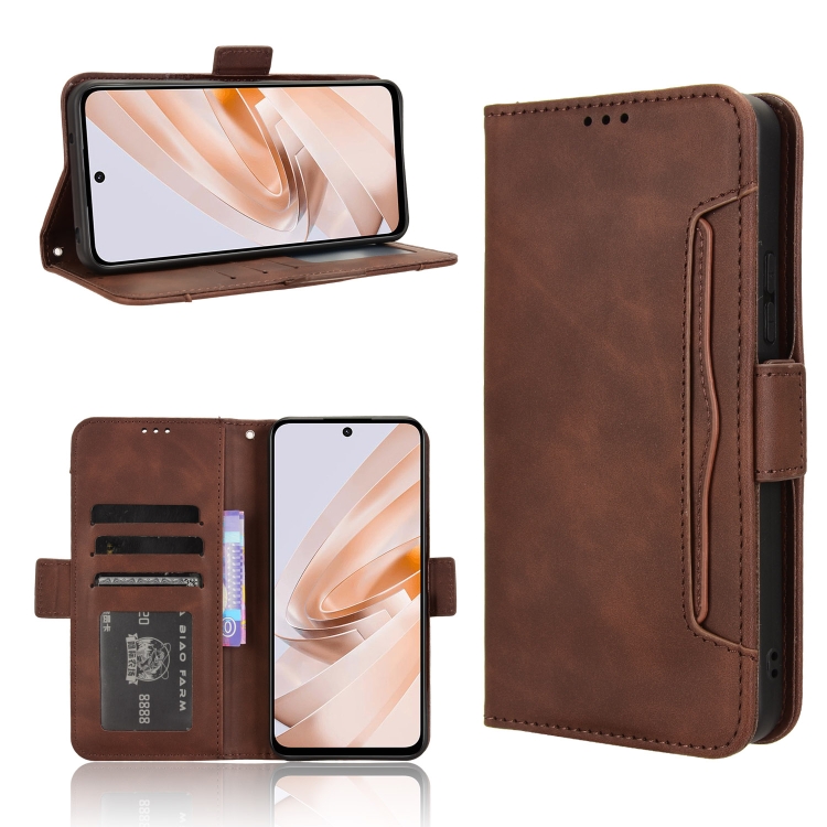 

For Redmi 13 4G / Note 13R 5G Skin Feel Calf Texture Card Slots Leather Phone Case(Brown)
