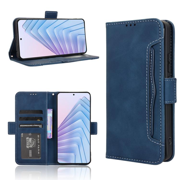 

For Redmi Note 14 4G 164.84mm EU Version Skin Feel Calf Texture Card Slots Leather Phone Case(Blue)