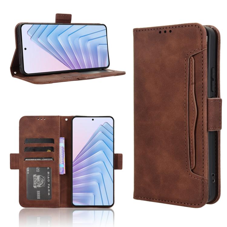 

For Redmi Note 14 4G 164.84mm EU Version Skin Feel Calf Texture Card Slots Leather Phone Case(Brown)