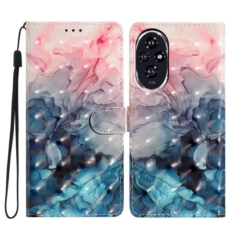 

For Honor 200 3D Pattern Leather Phone Case(3D Pink Blue Marble)