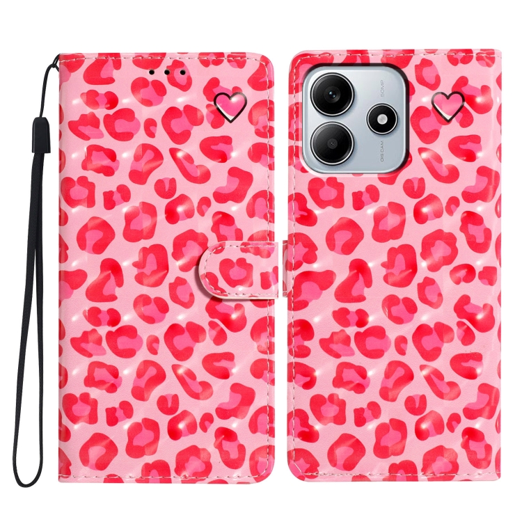 

For Redmi Note 14 5G 3D Pattern Leather Phone Case(Pink Leopard Print)
