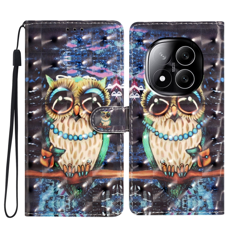 

For Redmi Note 14 Pro+ 5G 3D Pattern Leather Phone Case(Big-eyed owl)