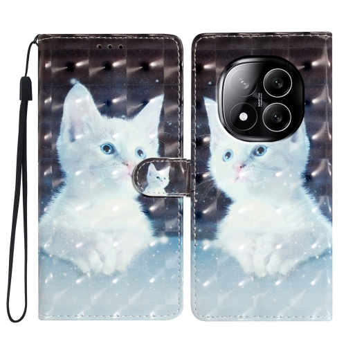 

For Redmi Note 14 Pro+ 5G 3D Pattern Leather Phone Case(White Cat)