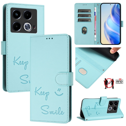 

For Infinix Note 40 5G Smile Embossing RFID Leather Phone Case(Mint Green)