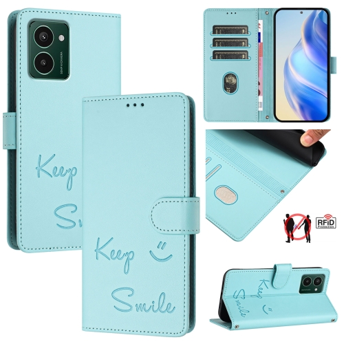 

For HMD Pulse Pro Smile Embossing RFID Leather Phone Case(Mint Green)