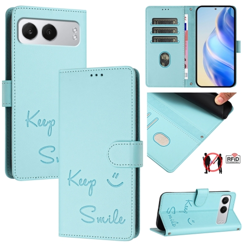 

For OnePlus Nord 4 5G Smile Embossing RFID Leather Phone Case(Mint Green)