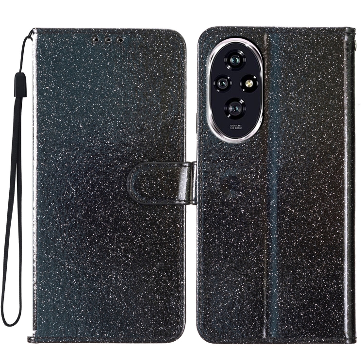 

For Honor 200 Glitter Powder Flip Leather Phone Case(Black)