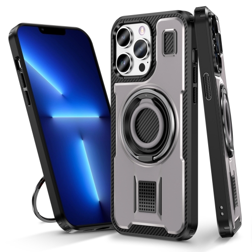 

For iPhone 13 Pro Ring Holder Carbon Fiber PC Hybrid TPU Phone Case(Grey)