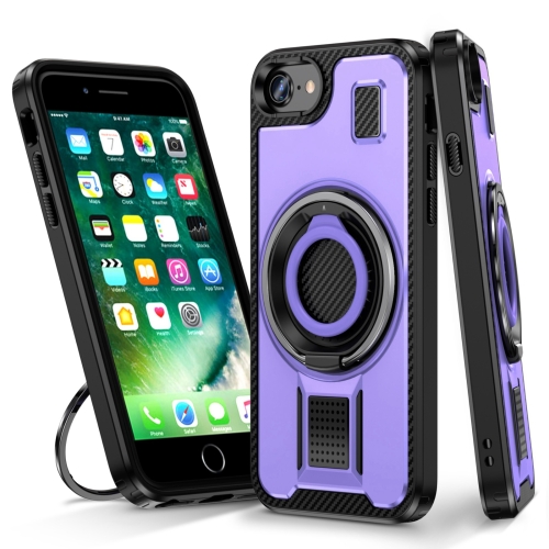 

For iPhone 7 / 8 / SE 2022 Ring Holder Carbon Fiber PC Hybrid TPU Phone Case(Purple)