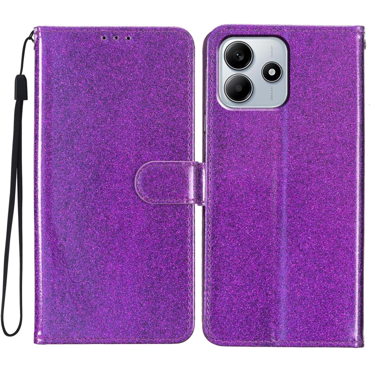 

For Redmi Note 14 5G Glitter Powder Flip Leather Phone Case(Purple)