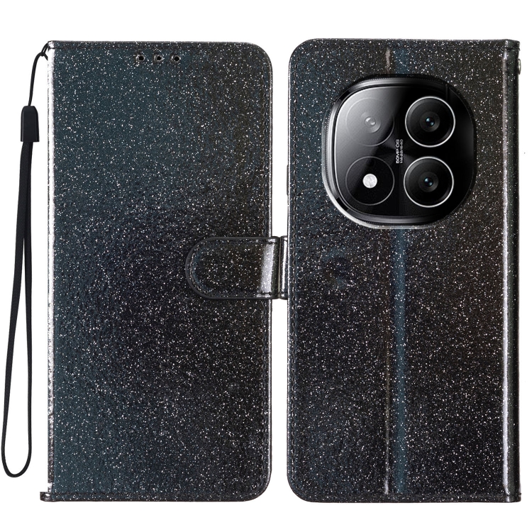 

For Redmi Note 14 Pro 5G Glitter Powder Flip Leather Phone Case(Black)