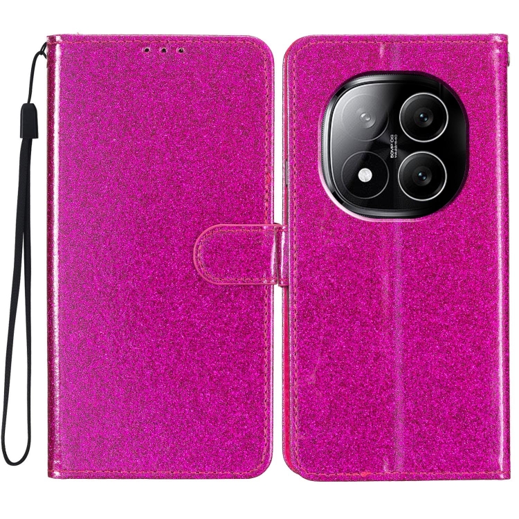 

For Redmi Note 14 Pro 5G Glitter Powder Flip Leather Phone Case(Rose Red)