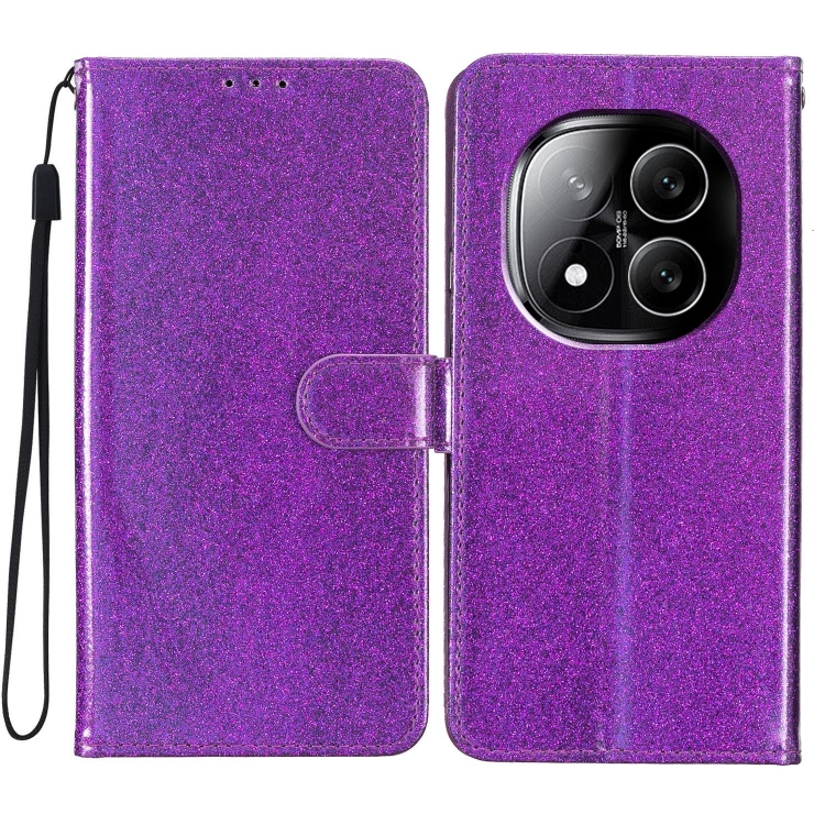 

For Redmi Note 14 Pro 5G Glitter Powder Flip Leather Phone Case(Purple)