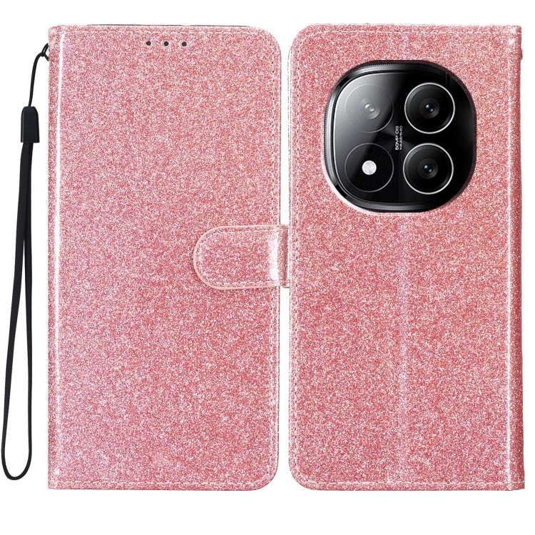 

For Redmi Note 14 Pro+ 5G Glitter Powder Flip Leather Phone Case(Rose Gold)