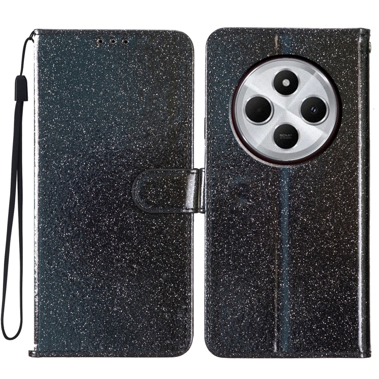

For Redmi A4 5G Glitter Powder Flip Leather Phone Case(Black)
