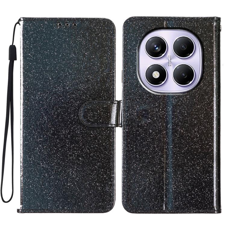 

For Redmi Note 14 Pro 4G Glitter Powder Flip Leather Phone Case(Black)