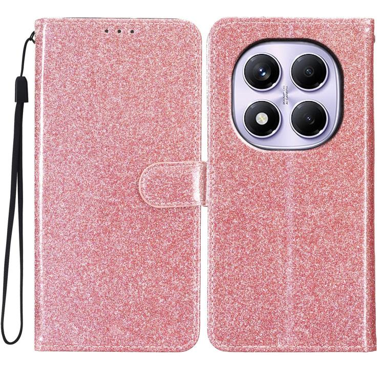 

For Redmi Note 14 Pro 4G Glitter Powder Flip Leather Phone Case(Rose Gold)