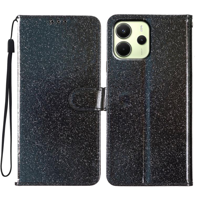 

For Redmi Note 14 4G 163.25mm Glitter Powder Flip Leather Phone Case(Black)