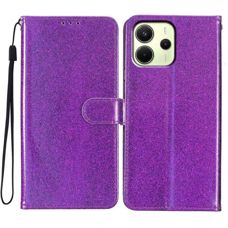 

For Redmi Note 14 4G 163.25mm Glitter Powder Flip Leather Phone Case(Purple)
