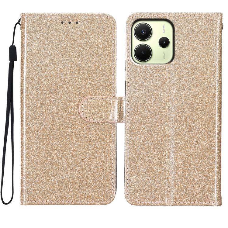 

For Redmi Note 14 4G 164.84mm Glitter Powder Flip Leather Phone Case(Gold)
