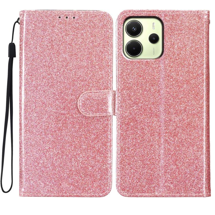 

For Redmi Note 14 4G 164.84mm Glitter Powder Flip Leather Phone Case(Rose Gold)