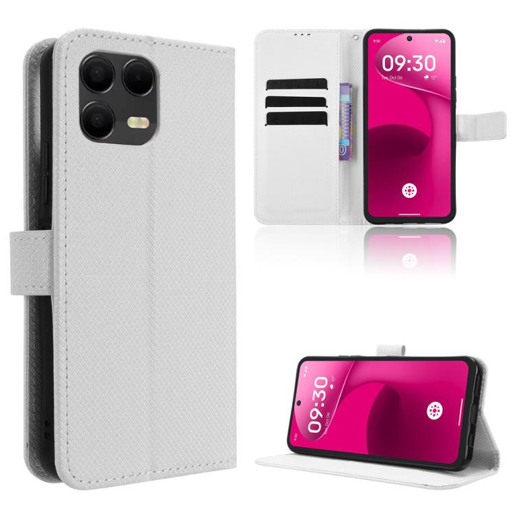 

For T-Mobile Revvl 8 Pro 5G Diamond Texture Leather Phone Case(White)