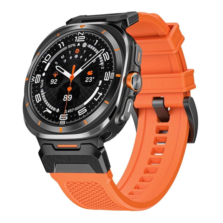 

For Samsung Galaxy Watch Ultra 47mm Black Steel Buckle Rubber Quick Release Watch Band(Orange)
