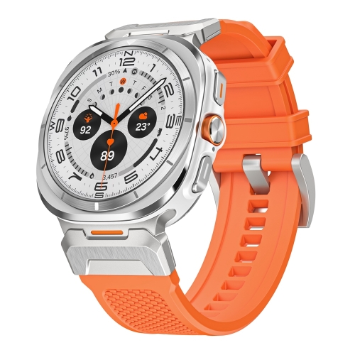 

For Samsung Galaxy Watch Ultra 47mm Silver Steel Buckle Rubber Quick Release Watch Band(Orange)