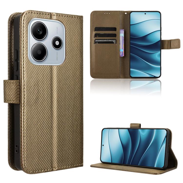 

For Redmi Note 14 4G Global 163.25mm Diamond Texture Leather Phone Case(Brown)