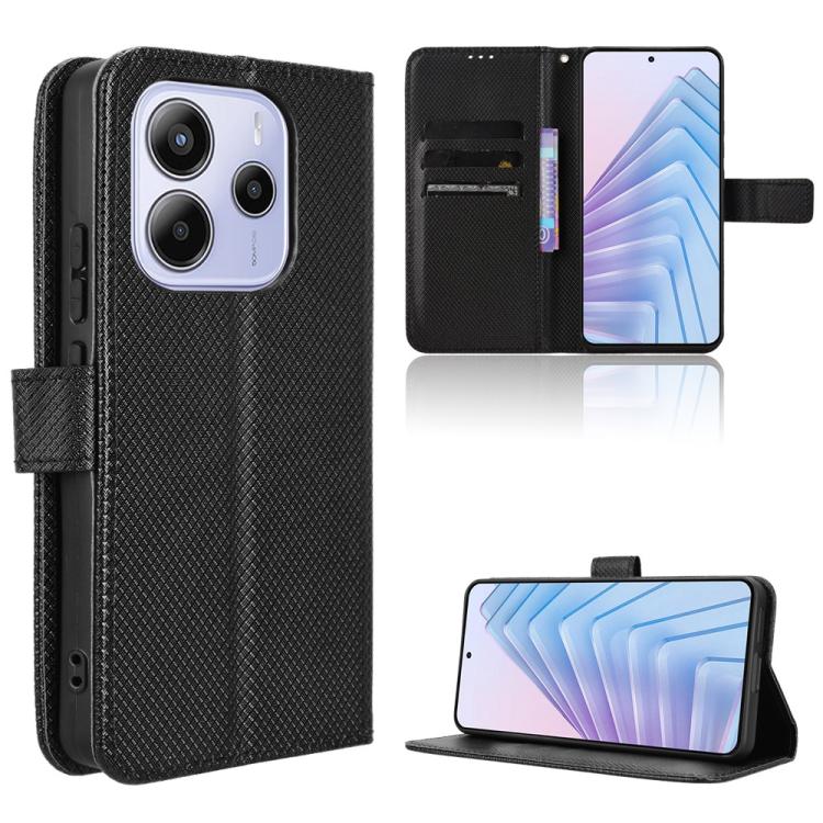 

For Redmi Note 14 4G 164.84mm EU Version Diamond Texture Leather Phone Case(Black)