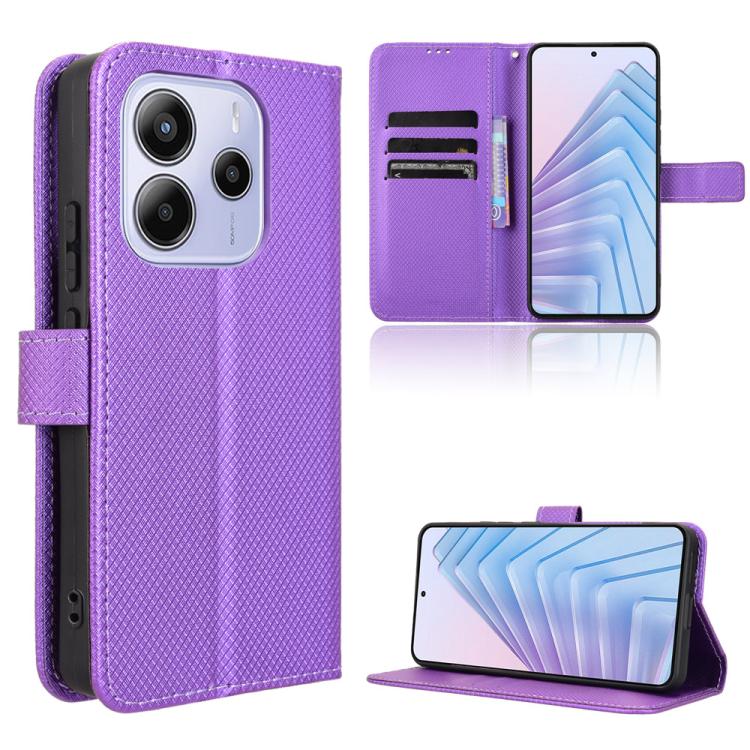 

For Redmi Note 14 4G 164.84mm EU Version Diamond Texture Leather Phone Case(Purple)